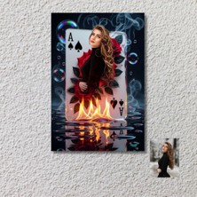 Hediye Vakti Kişiye Özel Maça Ası Tasarımlı 20X28 cm Mdf Poster – Alev ve Su Efektiyle Özel Fotoğraf Baskısı