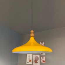 Bamyum 45 cm Çap Champion Xl Sarı Kalın Ahşap Boncuk Avize Tekli Sarkıt Lamba Restoran Salon Mutfak Avize
