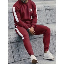 Amor Man Büyük Beden Özel Tasarım R Tribal Baskılı Şerit Dikişli %100 Pamuk Dış Mekan Erkek Eşofman Takımı