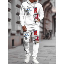 Amor Man Büyük Beden Özel Tasarım Kapüşonlu R Cool Karma Baskılı %100 Pamuk 3 Iplik Hip Hop  Kışlık Erkek Eşofman Takımı
