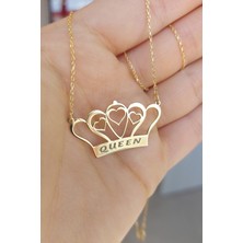 Özgür Takı 925 Ayar Gümüş 24 Ayar Altın Kaplama Kraliçe Tac Kolye