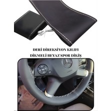 Hyundai Matrix Deri Direksiyon Kılıfı Prime Kalite, Dikmeli Beyaz Spor Dikiş