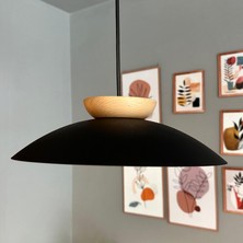 Bamyum Bright Siyah Avize Ahşap Tekli Sarkıt Salon Kuaför Cafe Dekoratif Aydınlatma Pastane