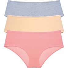 MELENERS 3 Adet Kadın Yüksek Bel Bato Külot Gri Ten Pudra