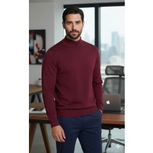 Millionaire Erkek Bordo Yarım Balıkçı Yaka Standart Normal Kesim Regular Fit Yün Akrilik Karışımlı Triko Kazak