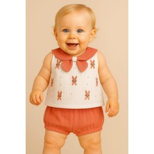 Dinamik çocuk Kız Bebek Yazlık Müslin Takım Fiyonklu Tavşan Desenli Bebe Yaka Kolsuz 2li Alt Üst 3-6-9-12-18-24AY