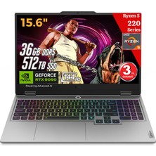 Lenovo Loq 15AHP10 Aı Amd Ryzen5 220 36GB Ddr5 512GB SSD RTX5050 8gddr7 15.6 IPS 144Hz Fhd Freedos 83JG006BTR Dizüstü Bilgisayar (Yapay Zeka Destekli)