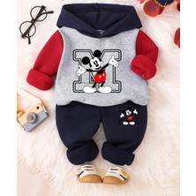 Punix Kids Punıx Kıds Özel Üretim Kapüşonlu M Minik Fare Baskılı Renkli Kol %100 Pamuk Kışlık Erkek Çocuk  Eşofman Takımı