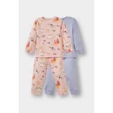 DeFacto %100 Pamuklu Hayvan Desenli Beli Lastikli 4'lü Pijama Takımı Kız Bebek F0638A525AU