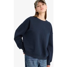 DeFacto Oversize Geniş Kalıp Bisiklet Yaka Basic Düz Sweatshirt A4177AX25WN