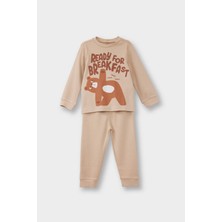 DeFacto %100 Pamuklu Ayı Baskılı Beli Lastikli Pijama Takımı Erkek Bebek F0554A525AU