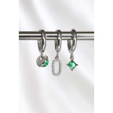 La Florine Üçlü Yeşil Zirkon Taşlı Gümüş Küpe