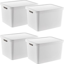 4'lü Set Stafi Çok Amaçlı Kapaklı Kutu Beyaz 18 Lt - Beyaz, Çok Amaçlı Kapaklı Kutu, Ev-Ofis-Depo Için, Kapaklı Saklama Kutusu