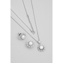 So CHIC Nostaljik İnci 18 Ayar Beyaz Altın Kaplama Gümüş Seti