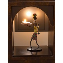 Keyfim Shop Retro Etnik Afrika Figürlü Demir Mumluk / Şamdan Tutucu - Masaüstü Dekor (Yükseklik 15 Cm)