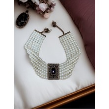 Fayra Accessories Elmas Montür Kristal Taşlı Inci Tasma Kolye