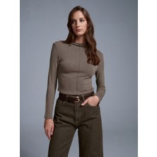 Dilvin 31391 Dik Yaka Uzun Kollu Top-Açık Haki