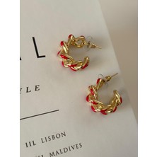 Marsel Kırmızı Gold Zincir Model Vip Çelip Küpe