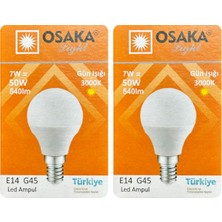 Avarson (2 adet) Osaka 7W (50W) Sarı IŞIK E14 DUYLU (Ince Duy) LED Mini Ampul