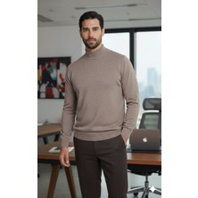 Millionaire Erkek Kahve Yarım Balıkçı Yaka Standart Normal Kesim Regular Fit Yün Akrilik Karışımlı Triko Kazak