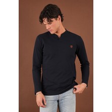 V Yaka Yırtmaç Detaylı Uzun Kollu T-Shirt