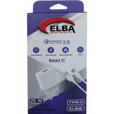 Elba ELB06-USB-25WTYPC  Beyaz USB 25W Şarj Kafa+1mt USB Type-C Kablo Qc4.0 (Akım Koruma-Hızlı Şarj)