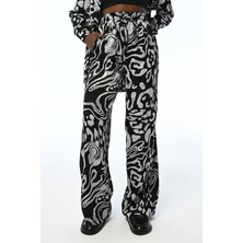 Orfeonegro Kadın Beli Lastikli Bol Paça Desenli Jakarlı Pantolon