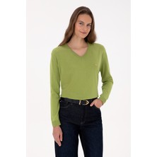 U.S. Polo Assn. Kadın Fıstık Yeşili V Yaka Basic Kazak 50313598-VR087