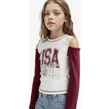 DeFacto Kız Çocuk Slim Fit Dar Kesim Bisiklet Yaka Baskılı Ribana Uzun Kollu Okul Tişörtü F7582A825AU