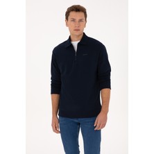U.S. Polo Assn. Erkek Regular Fit Yarım Fermuarlı Şardonlu Polo Yaka Lacivert Basic Sweatshirt 50313783-VR033