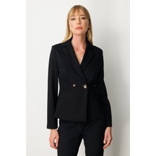 Ekol Kadın Kruvaze Yaka Çıtçıtlı Ceket 5155 Siyah