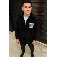 Silerra Erkek Polar Fermuarlı Sweatshirt – Kapüşonsuz, Cepli, Yumuşak Dokulu, Oversize Rahat Kalıp, Kışlık Sıcak Tutan Fermuarlı Üst - Siyah