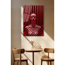 SteelArtDec Kırmızı Çizgili Kadın Cam Tablo
