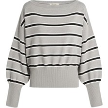 Mixray 6988 Kadın Asimetrik Rib Kesim Kayık Yaka Triko Kazak Gri