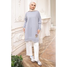 İmaj Butik Gri Bisiklet Yaka Armalı Tunik