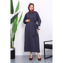İmaj Butik Füme Kolu Armalı Reglan Kol Basic Modal Kuşaklı Elbise