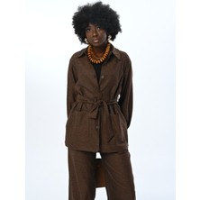 Orfeonegro Kadın Çift Cepli Simli Kuşaklı Gömlek