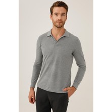 İGS Antrasit Standart Fit Dar Kalıp Polo Yaka Düz Uzun Kollu  Triko