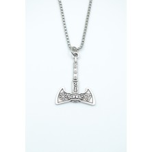 IDR Viking Run Sembol Balta Gümüş Kaplama Örme Zincir Kolye