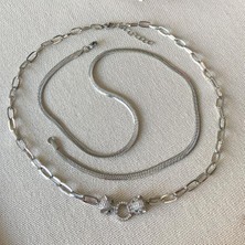 Necati Gün Kaplan Taşlı Trend Ikili Çelik Kolye