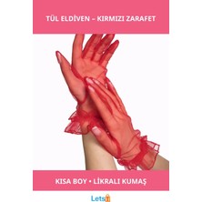 Kısa Boy Likralı Güpürlü Yetişkin Tül Eldiven Kırmızı