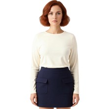 Ersefa Kadın Likralı Penye Süprem Kayık Yaka Uzun Kollu Crop Üst Kaliteli Şık Rahat Modern Zarif Günlük