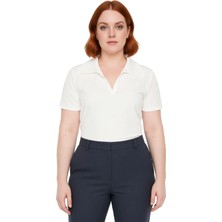 Ersefa Kadın Basic Vücuda Oturan Polo Yaka Kısa Kollu Kaşkorse Bluz Cool & Comfort Yazlık Rahat Giyim