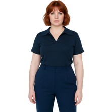 Ersefa Kadın Beyaz Basic Vücuda Oturan Polo Yaka Kısa Kollu Kaşkorse Bluz Cool & Comfort Yazlık Rahat Giyim