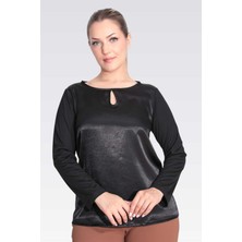 Tolga Saraçoglu Tolga Saraçoğlu Kadın Saten Garnili Damla Yaka Örme Bluz 11049 Siyah