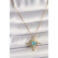 MCM Group 316L Çelik Gold Renk Zincir Mavi Taş Detaylı Kuzey Yıldız Model Kadın Kolye - Lisinya