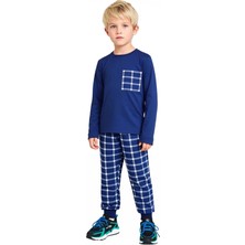 Ersefa Erkek Çocuk Pamuk Polyester Örme Pijama Takımı Ekose Desenli Kaliteli Şık Rahat