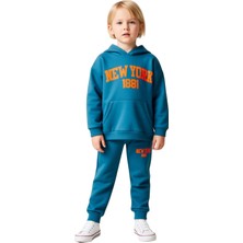 Ersefa Chicago 1886 Kapüşonlu Oversize Sweatshirt ve Eşofman Altı Takımı Kız Çocuk Kaliteli Şık Rahat
