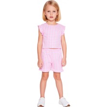 Ersefa Kız Çocuk Pamuklu Bisiklet Yaka Kolsuz Ekose Takım Kaliteli Şık Rahat  Günlük