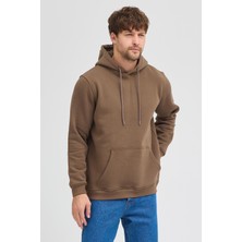 Polo State Erkek Kahverengi Standart Fit Normal Kesim Içi Polarlı 3 Iplik Kapüşonlu Pamuklu Sweatshirt